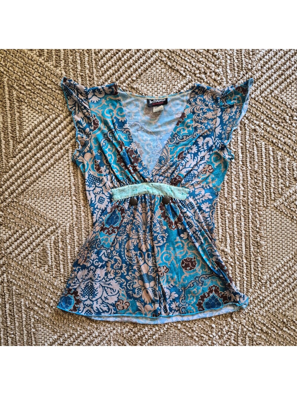 Vtg Y2K Hot Tempered Paisley Babydoll Beaded Top Shirt S
